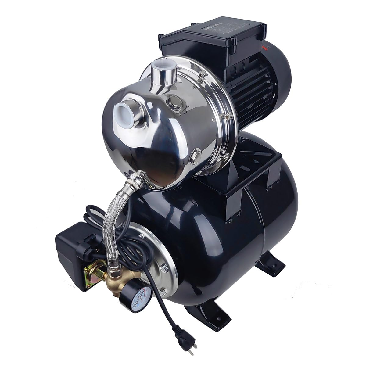 ZYIY 1.6HP Shallow Well Pump with Pressure Tank, 3400L/H, 110V,Stainless Steel Irrigation Jet Pump, 157.5F Centriffugal Pump, Automatic Water Booster Jet Pump for Home, Garden, Lawn