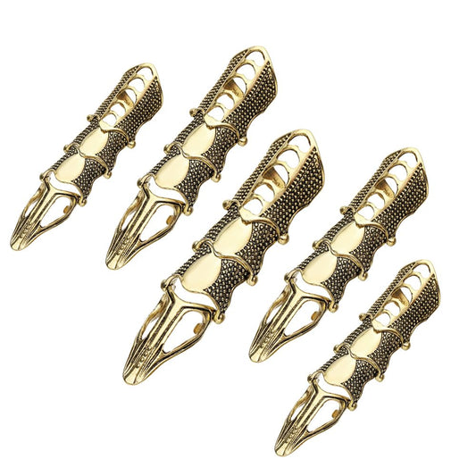 Niansee 5Pcs Resizable Full Finger Ring Claws Armor Gold Knuckle Metal Amour Finger Claws Rings Adjustable Size Cosplay Halloween Costume Jewelry Gifts Decoration(M)
