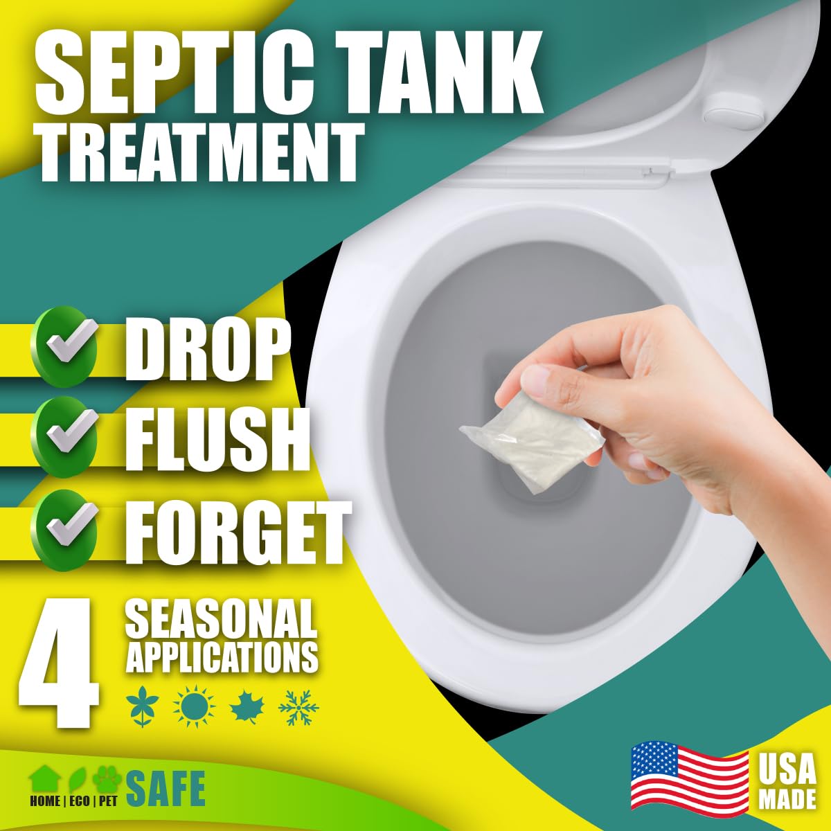 Green Pig Septic Tank Treatment Packets – Septic-Safe Enzyme Treatment for Preventative Maintenance, Helps Prevent Clogs & Odors, Shareable Supply (60 Packets)