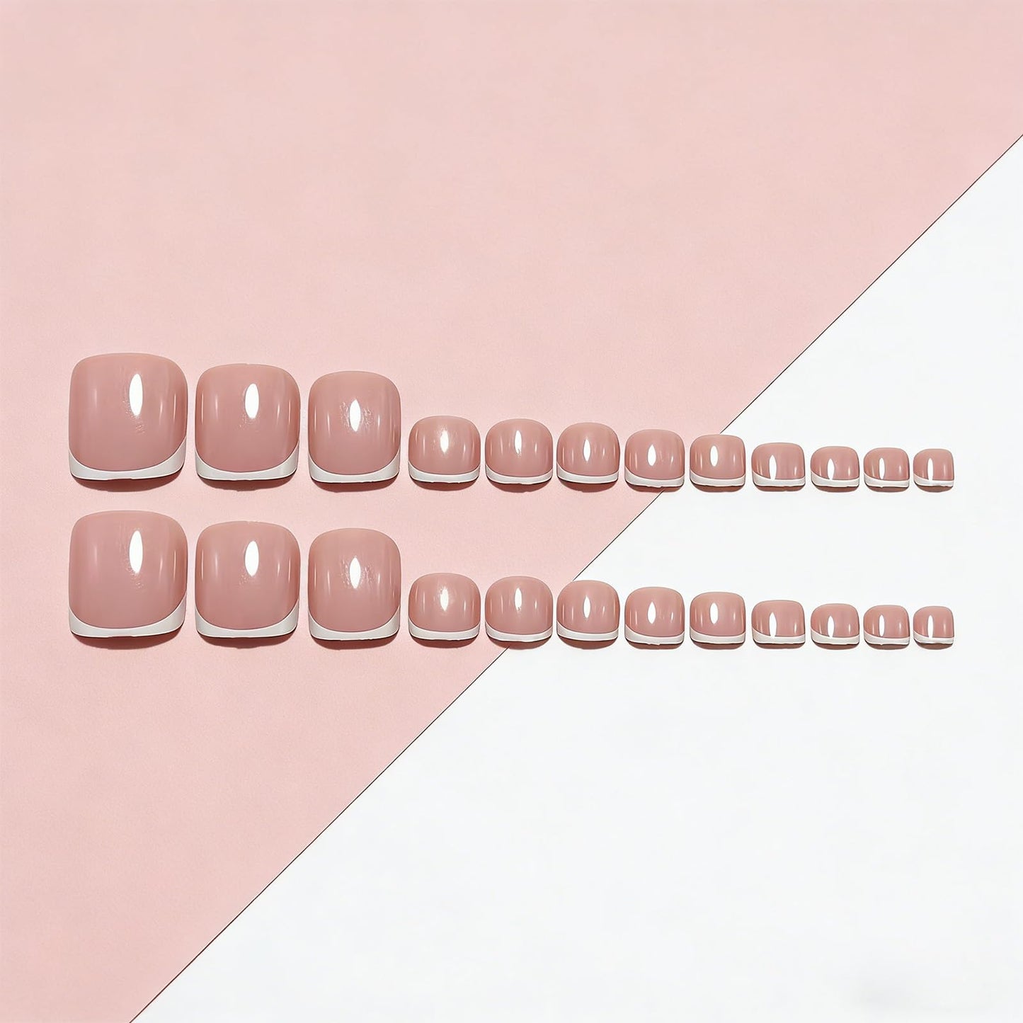 White French Tip Press on Toenails Pink Glossy Fake Toe Nails Acrylic Toenail Press ons Summer Artificial Glue on Toe Nails Short Square Toe Press on Nails for Women 24Pcs