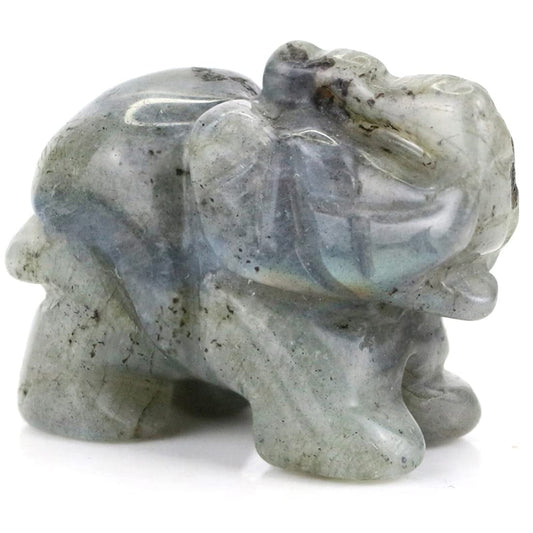 Ouubuuy Labradorite Crystal Elephant Pocket Guardian Figurine Elephant Statue 1.5 inch for Healing Reiki Spiritual Gift Cute Meditation Office Room Desk Decor