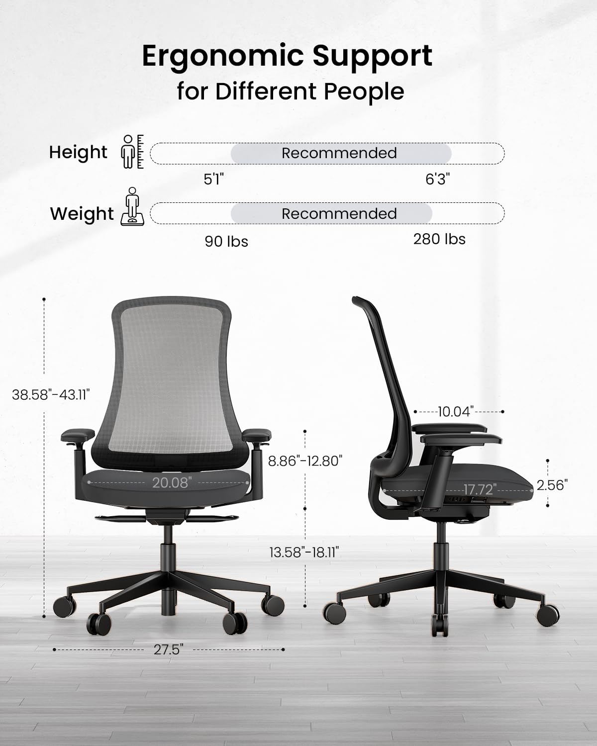 ProtoArc Ergonomic Office Chair - Flexer Computer Chair, Foam Cushion Sliding Seat, Breathable Mesh from Wintex, 125° Reclining Swivel Desk Chairs for Home, Office & Study - Black