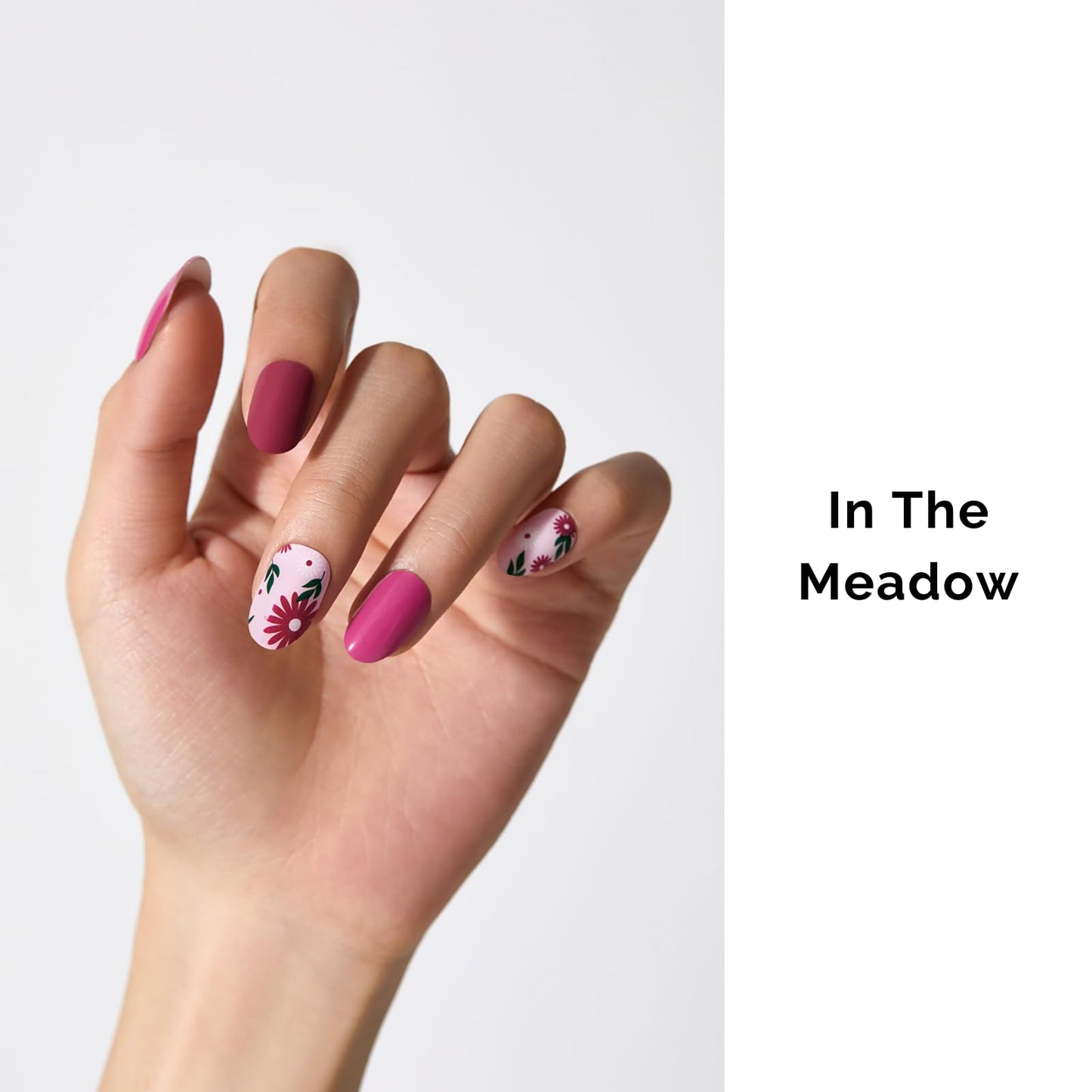 Semi Cured Gel Nail Strips - NAILOG 34 Pcs Floral Nail Stickers Extra Long Nail with Glossy Gel Finishing for Autumn Winter, in The Meadow