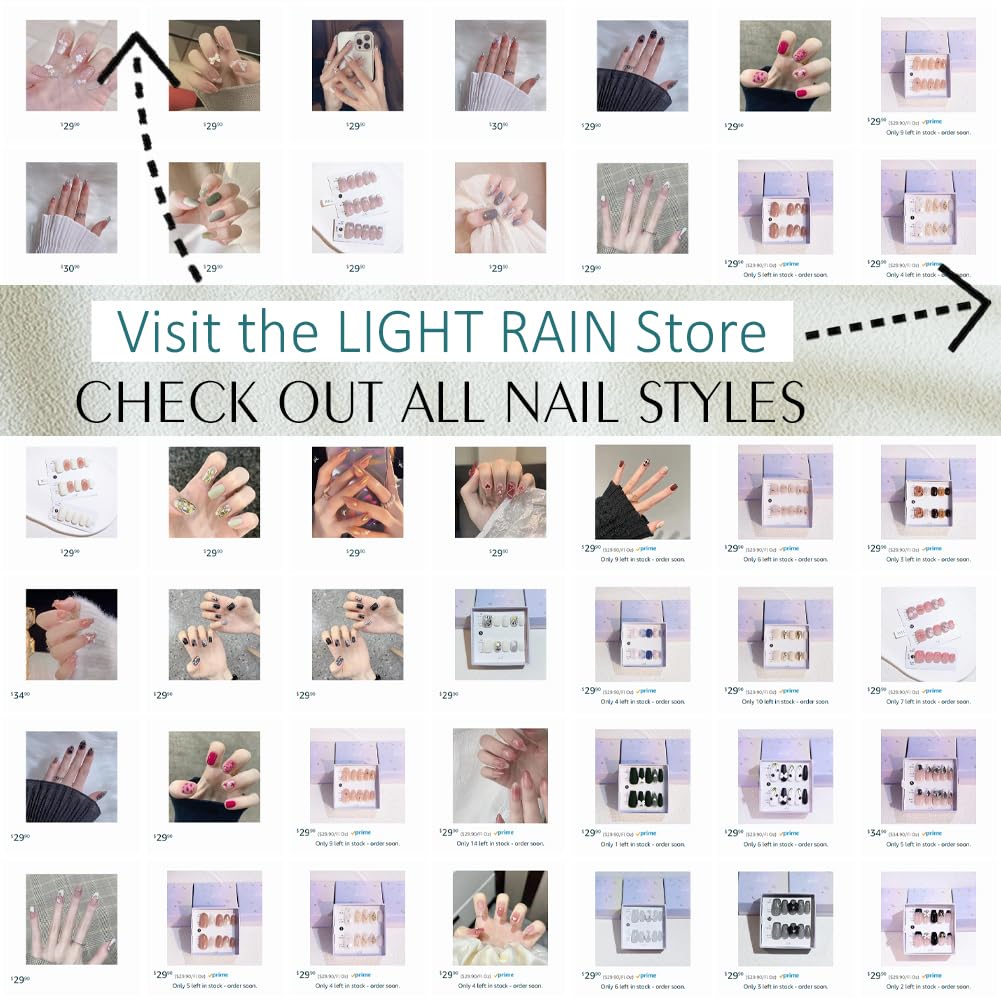 Light Rain Large Size Hand-made Press on Nails, 3D Gel UV Finished False nails with Design by Professional Manicurist