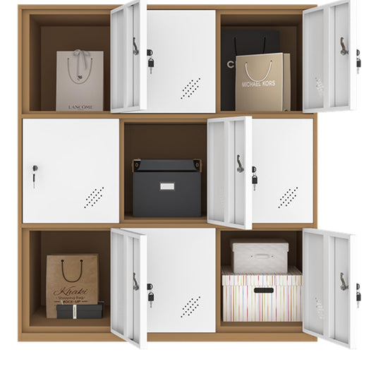 MECOLOR 9 Door Metal Office Storage Locker Cabinet, Gym School and Home Locker,Metal Locker Storage for Employee Staff or Workers(Browm and White)