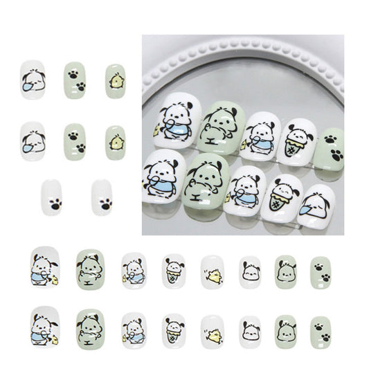 Generic 24PCS Dog Short Press on Nails,White Press on Nails Short for Girls and Women,Fake Nails Kit with Glue Jelly Glue Stick Mini File and Wet Wipes