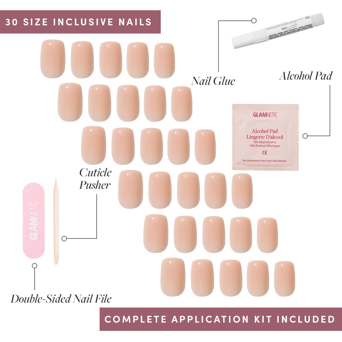 Glamnetic x GLAMZILLA Press-On Nails Bundle - FOR THE "IT" GIRLS & NAIL | Short Squoval Fake Nails, Semi-Transparent Nude | Light Pastel Pink Short Oval Fake Nails | Durable, Salon-Quality Nail Kits