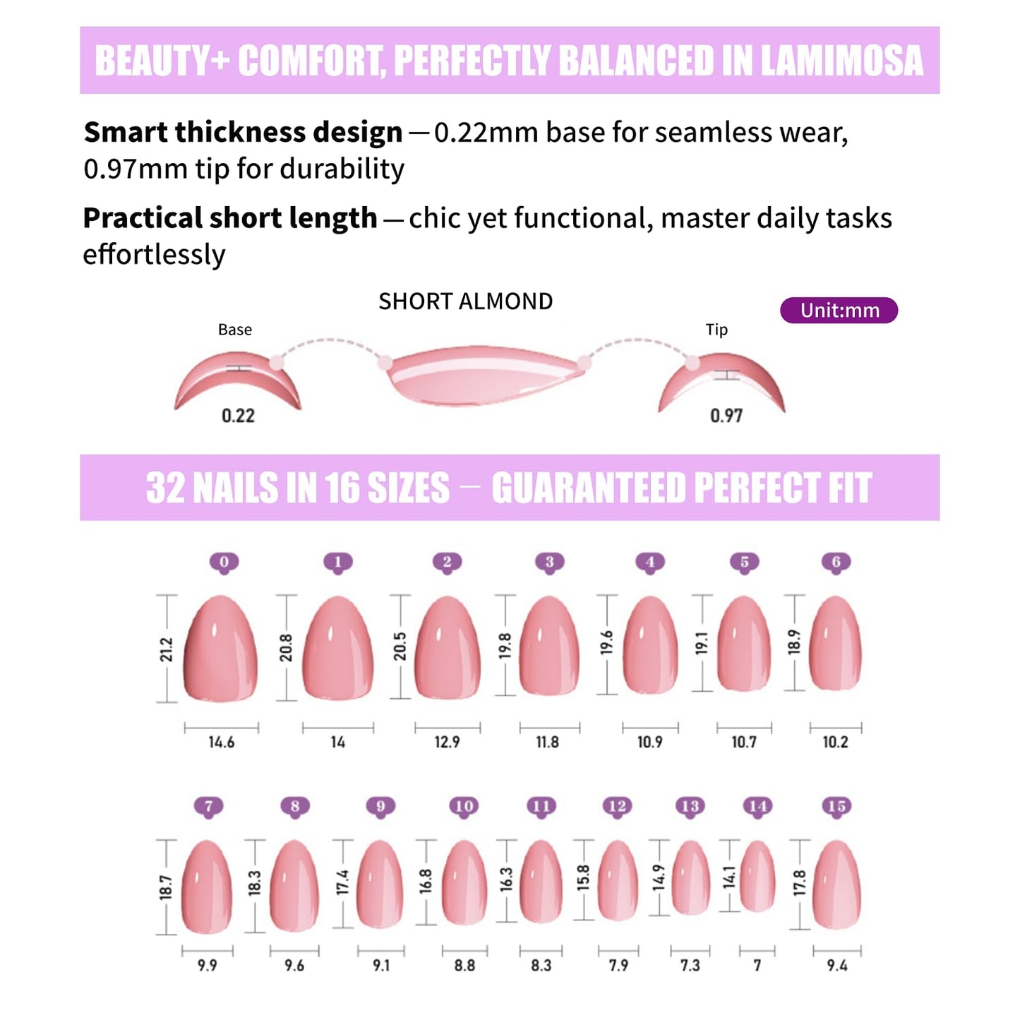 LAMIMOSA 32Pcs Cat Eye Press On Nails Short Almond – Soft Gel Fake Nails in 16 Sizes, Reusable Glue on Nails Kit, SWEETHEART