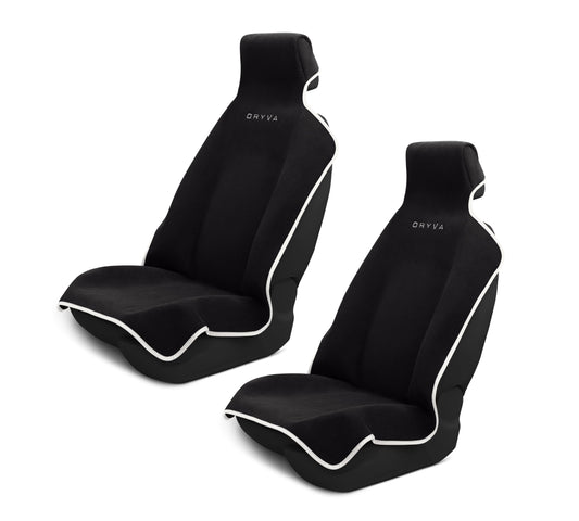 DryvaSeat - Premium Microfiber Towel Car Seat Cover - Waterproof & Sweatproof - Universal Fit, Machine Washable, Non-Slip - Seat Protector for Car, Truck, SUV, Van (Black, 2 Pack)
