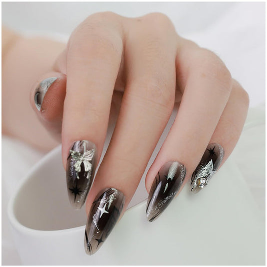 GALSPRO Medium Press on Nails - Set of 24 Fake Nails with Designs in 12 Different Sizes for Perfect Fit, Cute False Nails Kit for Women with 0.07oz Nail Glue, A Double Sided Nail File & Cuticle Stick
