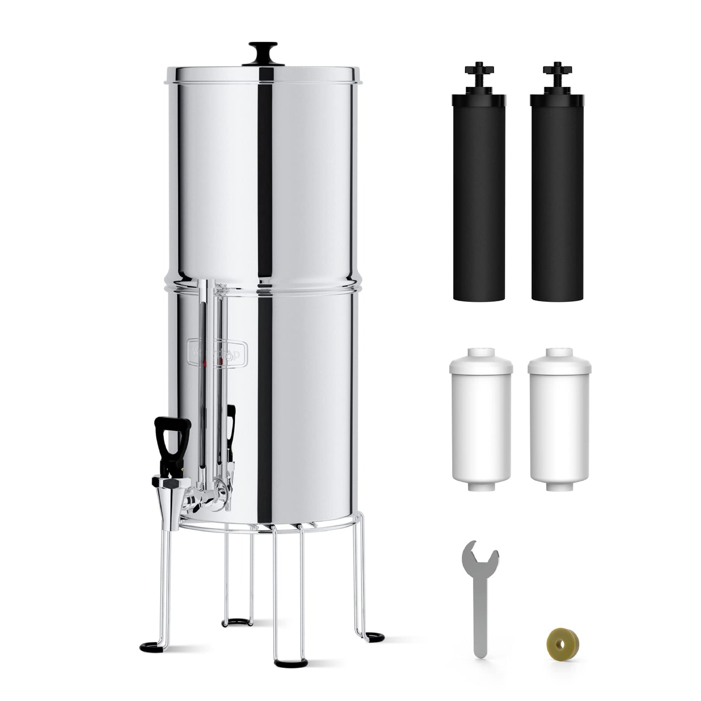 Waterdrop Gravity-fed Water Filter System, 2.25G Stainless-Steel System with 4 Filters, Metal Water Level Spigot and Stand, NSF/ANSI 42&372 Standard, Reduces Chlorine-King Tank for Emergencies