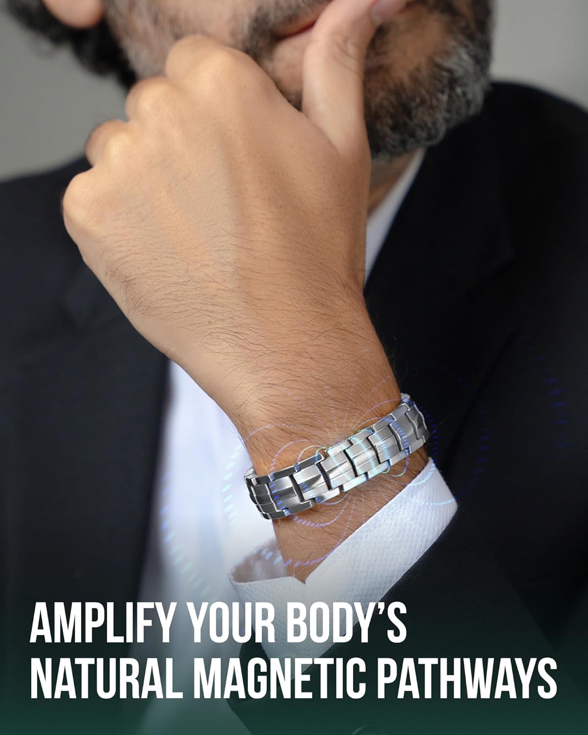 MagnetRX® Magnetic Bracelets for Men - EllipseMAX 5X Strength 5,000 Gauss Magnets - Designed in USA & Patent Pending - Premium Titanium Mens Magnetic Bracelet & Adjustable Length (Silver)