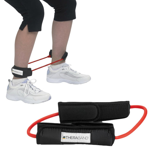 THERABAND Resistance Tubing with Cuffs, Medium Red Level 2, Exercise Bands for Lower Body Workouts, Physical Therapy, Pilates & At-Home Training