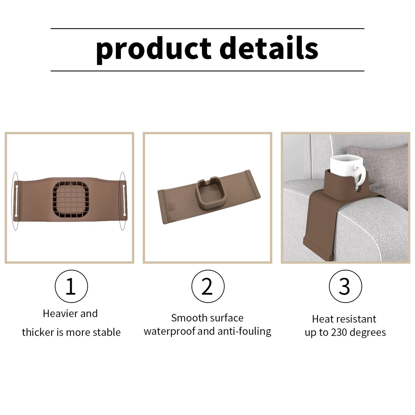 vodvob Couch Cup Holder,Anti-Spill Sofa Cup Holder Silicone Coaster,Suitable for Sofa Recliner Armchairs,Brown