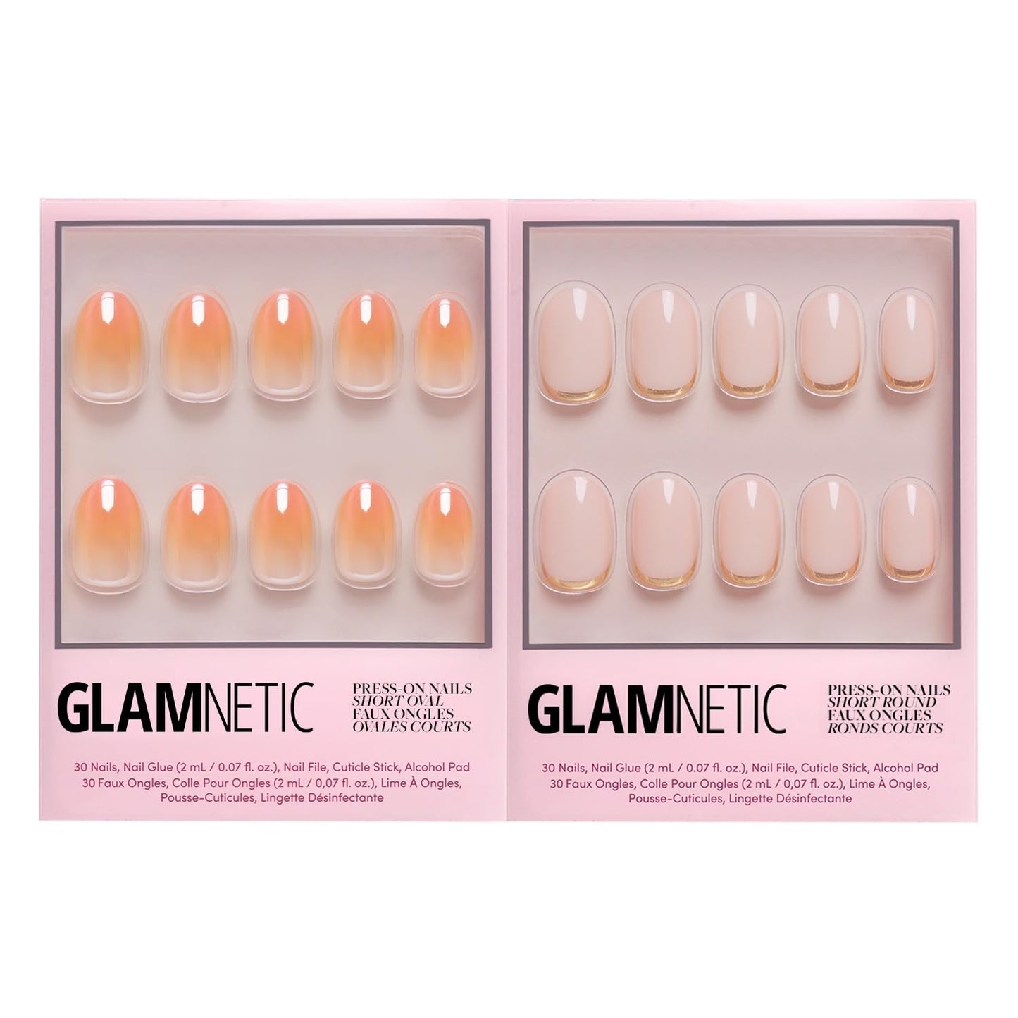Glamnetic Press-On Nails Bundle - Candy Corn & Goal Digger | Short Oval Glazed Fake Nails with Ombre Design | Natural Short Round False Nails with Gold Foil | Durable, Salon-Quality Nail Kits