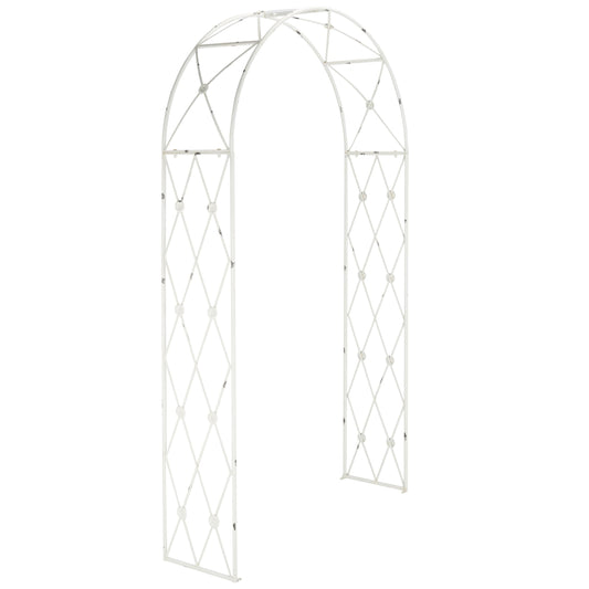 SAFAVIEH Outdoor Collection Atticus Antique White Wrought Iron Lattice Arch Garden Arbor