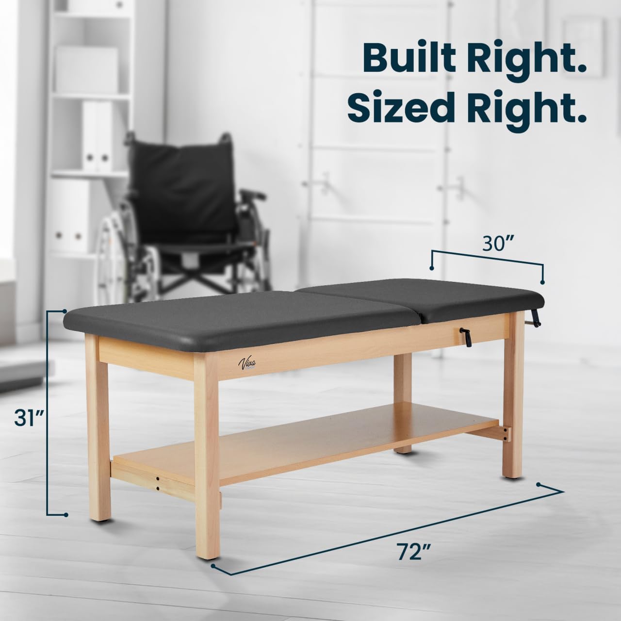 Vivacomfort Aristo H-Brace Tilted Treatment Table with Shelf, 500 lbs Weight Capacity, Black
