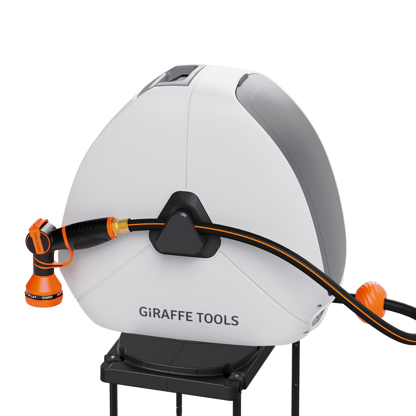 Giraffe Tools Retractable Heavy Duty Hose Reel, 1/2" x 100FT Automatic Rewind Garden Hose Reel with 360° Swivel Base, Ground Mounted for Lawn, Patio, Concrete Floor & Yard Watering