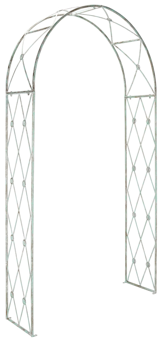 SAFAVIEH Outdoor Collection Atticus Antique Dark Green Wrought Iron Lattice Arch Garden Arbor