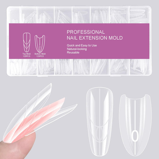 Zvarikto Sandwich Nails Dual Forms 240Pcs Oval Shape, Dual Nail Extension Forms with 15 Sizes, Reusable Plastic Nail Mold for Builder Gel & Poly Gel, No Paper Forms Needed, Salon & Home DIY Nail Art