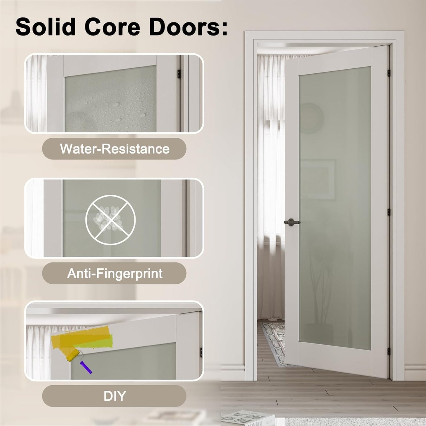 CRUTOP 32''x80'' 1-Panel Clear Glass Interior Slab Shaker, Pre-Assembled Panel for Barn Door, Pocket Doors, French Doors; for Pantry, Bedroom, Closet, Laundry Room & Bathroom –White Paintable