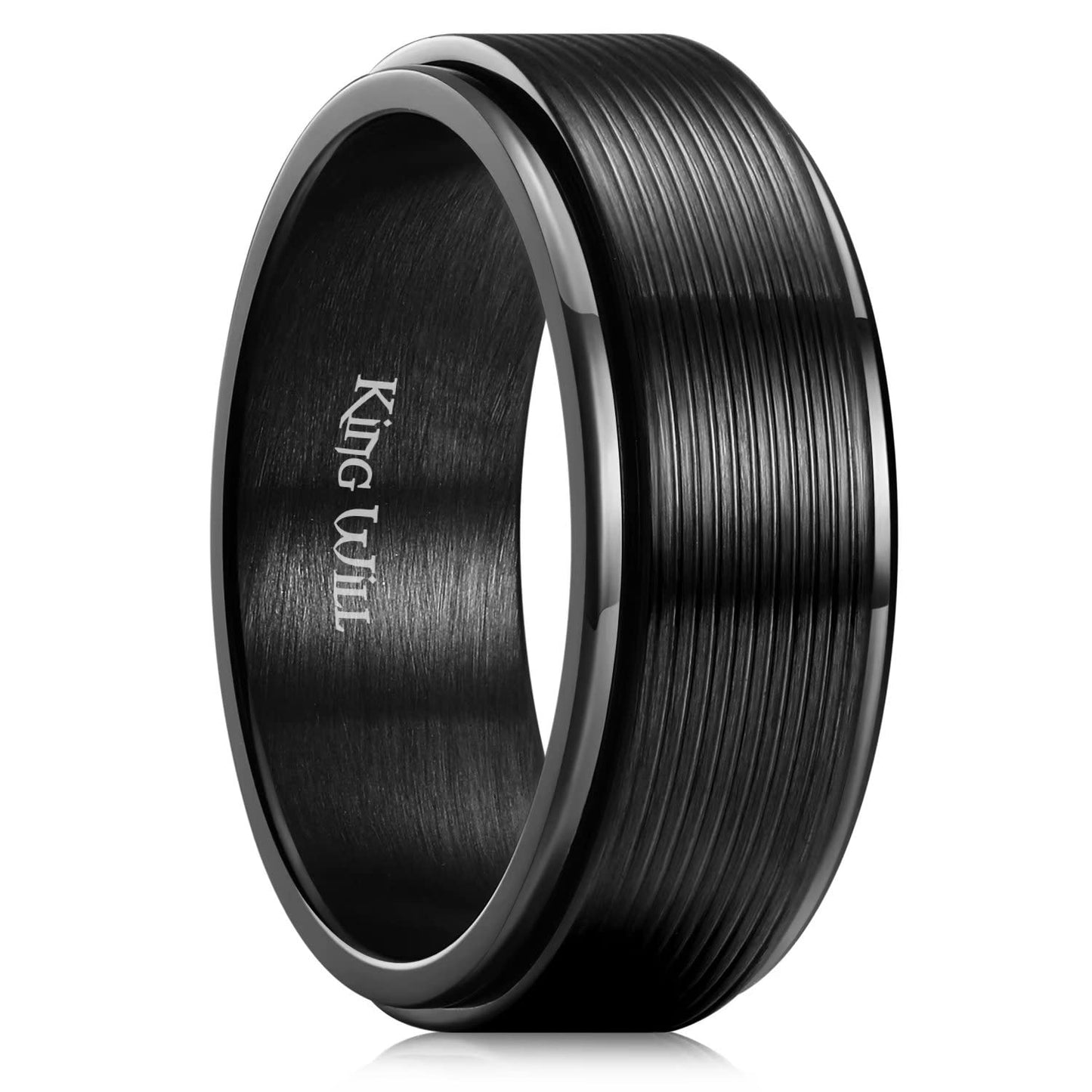 King Will Black Line Groove Mens Women 8mm Spinner Rings Stainless Steel Anxiety Fidget Ring for Women Men Polish Groove Wedding Band Fidget Ring Matte Brushed Comfort Fit 7