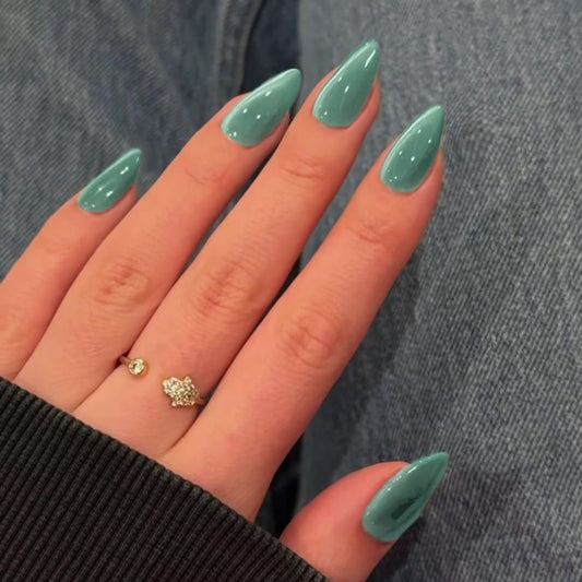 SXVME Cat Eye Teal Blue Press On Nails Medium Almond Shaped - 30 Pcs Stiletto Fake Nails Acrylic Press ons, Natural Fit, Opaque Glitter Chrome Gel Nails Stick on, Soft Gel Glue on Nails for Women