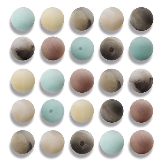 NITOPUPU 100Pcs 8mm Frosted Amazonite Beads for Jewelry Making, Natural Round Loose Gemstone Stone Bead for Necklace Bracelets,Crafts for Adults with Crystal Stretch Cord