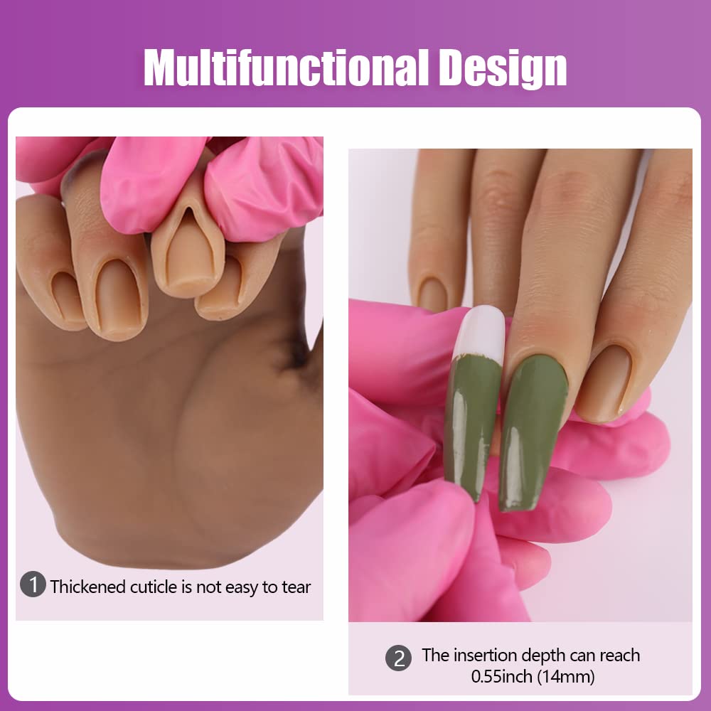Nail Hand Practice Silicone Female Mannequin Life Size Hand as Sketch Nail Practice Hands Jewelry Ring Glove Watch Display with Nail 18cm (Right hand, Light brown)