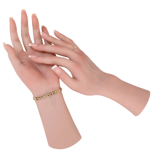 MOTLEYBEAN Realistic Silicone Female Hand Life Size Female Model Hand for Showing Jewelry Pranksters Halloween Props Photography Props（Brown,Left Hand-Without Skeleton）