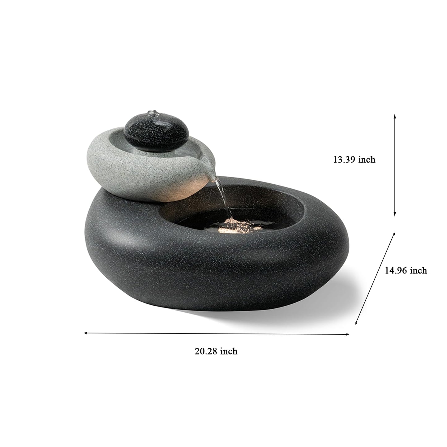 Puulye 13.39" H Outdoor Water Fountain Made with Eco-Friendly Recyclable Materials, Polyethylene Rock Waterfall Outdoor Fountain, Garden Decor with LED Light & Pump for Patio, Backyard (13.39")