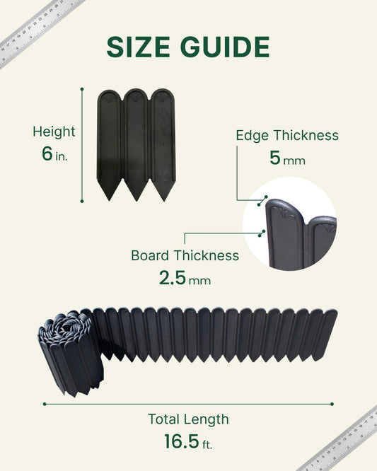 DAIM FlexWall Edge Landscape Edging, Fancy Garden Edging for Landscaping, Sturdy Garden Fencing & Landscape Border that Retain Soil & Stop Weeds, for Landscaping & Fencing Project, Black, 6" x 16.5 ft
