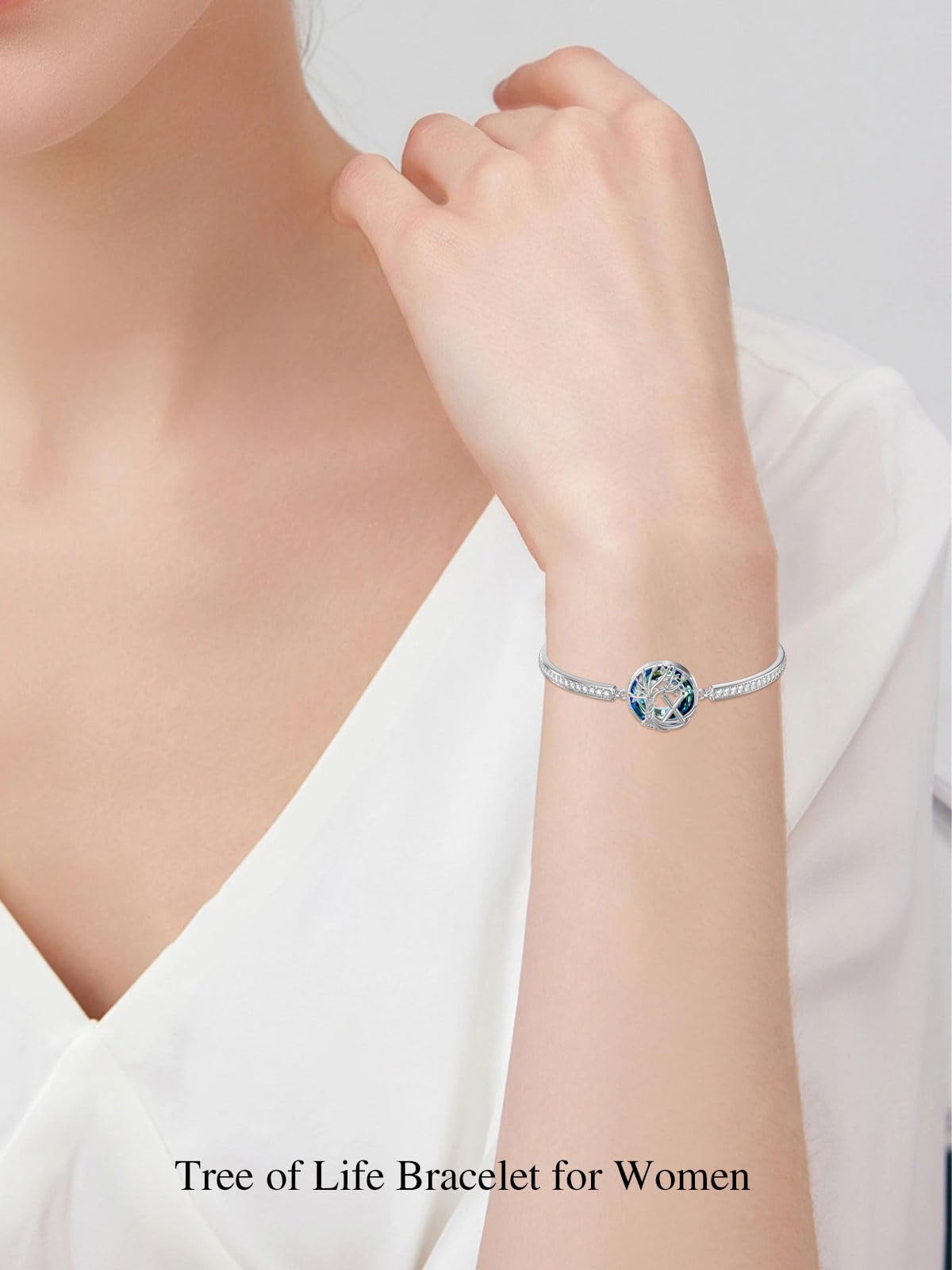 TOUPOP Tree of Life Bracelet Sterling Silver Initial X Letter Bangle Bracelet Family Tree Blue Crystal Jewelry Mothers Day Birthday Gifts for Women Mom Wife