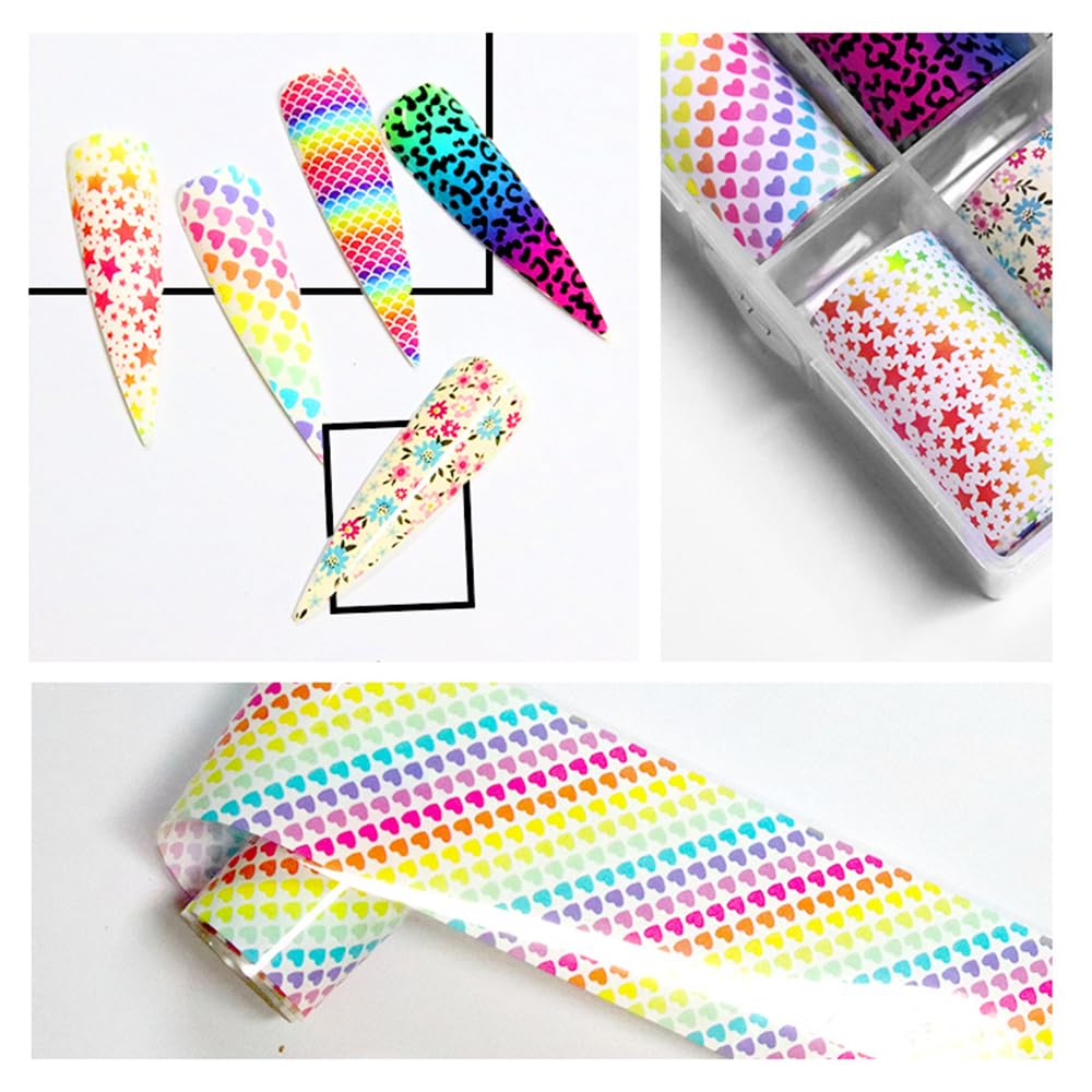 Candy Rainbow Nail Foils Transfer Nail Art Flower Nail Stickers Spring Summer Foil Nail Art Supplies 10 Rolls Leopard Print Star Heart Nails Foil Transfer Stickers Starry Sky Paper Manicure for Women