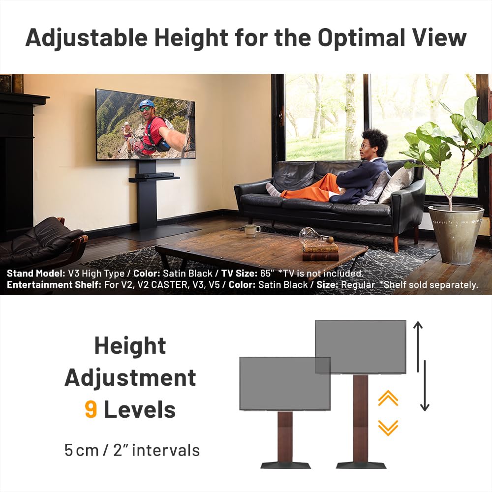 WALL V3 High Type, Sleek Ultra-Thin Free-Standing TV Stand for 32–80" TVs, White Oak, Space-Saving Design, for Living Room and Bedroom, Adjustable Mount, No Drill Setup, Japan-Engineered