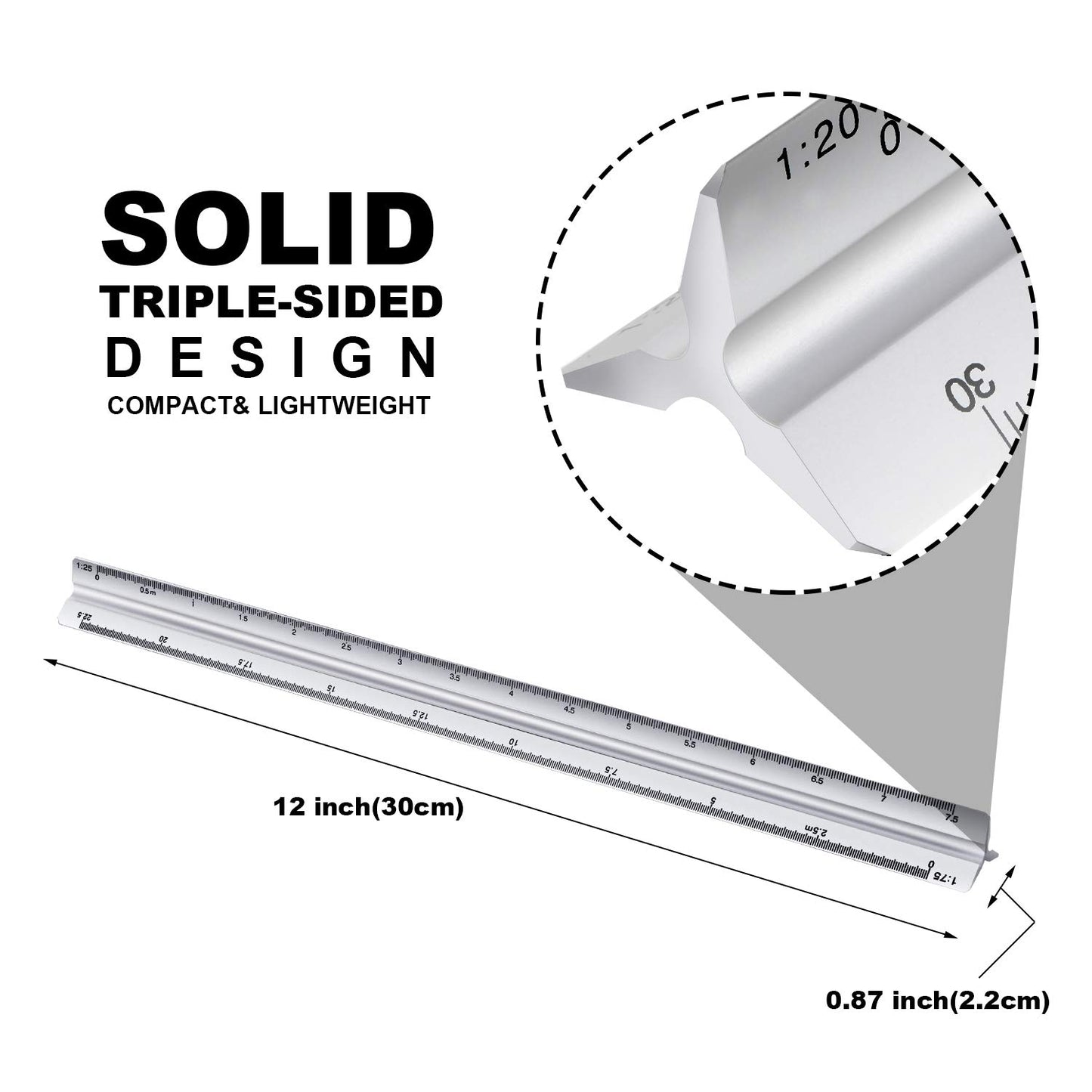 6 Pcs Triangular Ruler Set 12 Inch Engineering Scale Aluminum Architect Drafting Ruler Metal Protractor Arquitectura Accessories for Students Draftsman Engineers Metric