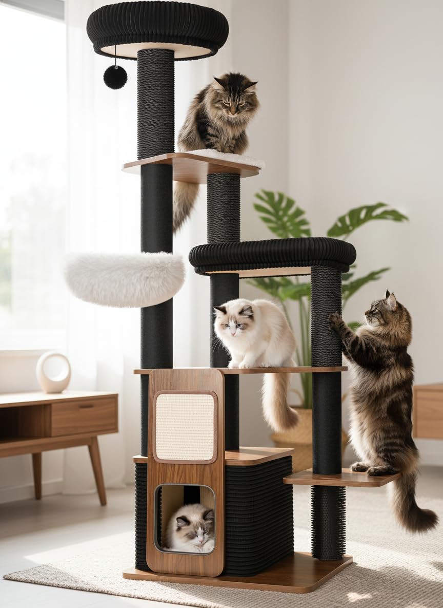 Purrlato Bundle-2 Items: 61" Cat Tree+ 63" Modern Cat Tree