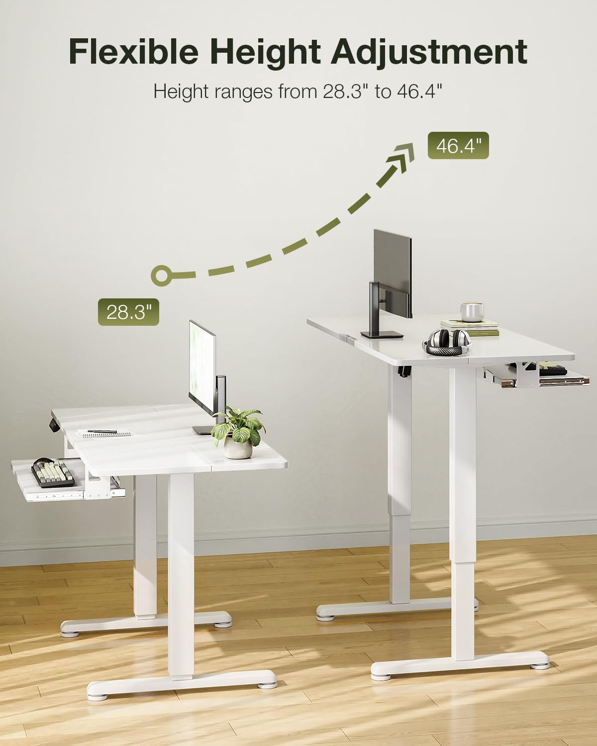 Casaottima Electric Standing Desk with Keyboard Tray, 40 Inch Height Adjustable Small Table, Sit Stand Table, Writing Computer Desk for Home, Office, Workstation, White