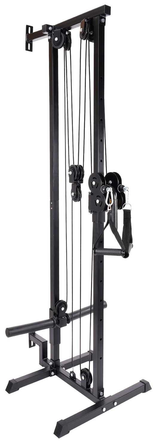 Signature Fitness Fitvids Wall Mount Cable Station with Adjustable Dual Pulley System Pull Down Fitness Station – Sports Training – M300 – Black