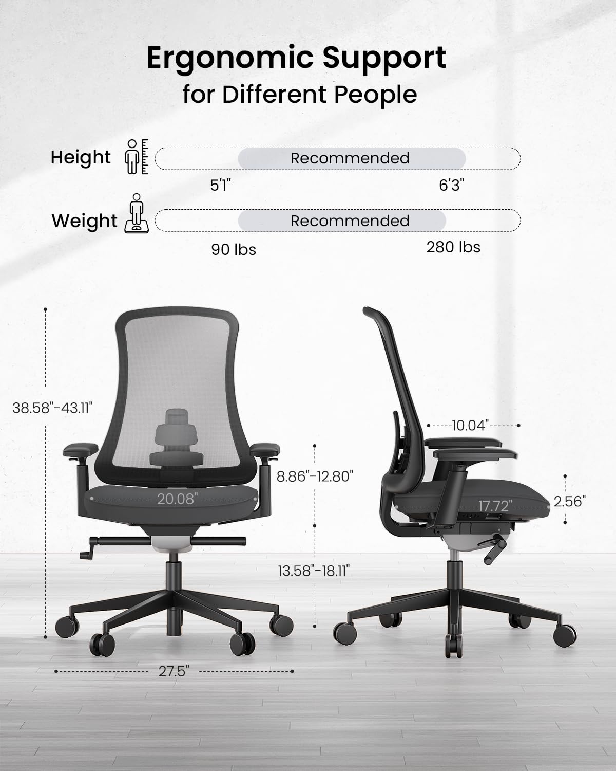 ProtoArc Ergonomic Office Chair - Flexer Pro Mesh Desk Chair with Lumbar Support, Slide Seat & 4D Armrests, Breathable Mesh from Wintex, Tilt Lock, Metal Base | for Home & Computer Work - Black