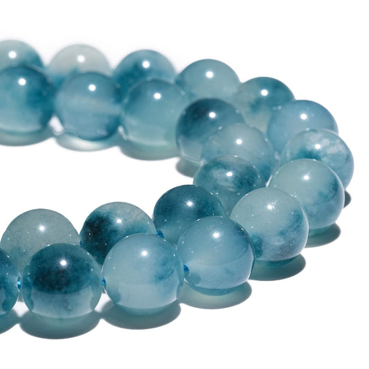 10mm Natural Aqua Blue Chalcedony Gemstone Beads Polished Round Smooth Stone Beads for Bracelets Jewelry Making 15inch Loose Beads