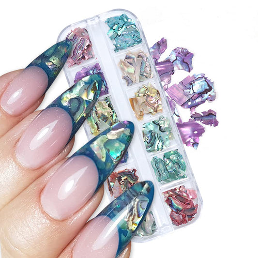 CHANGAR Abalone Shell Flakes for Nail Art - Colorful Seashell Sequins Glitter Irregular Slices for Manicure DIY Paillette Accessories