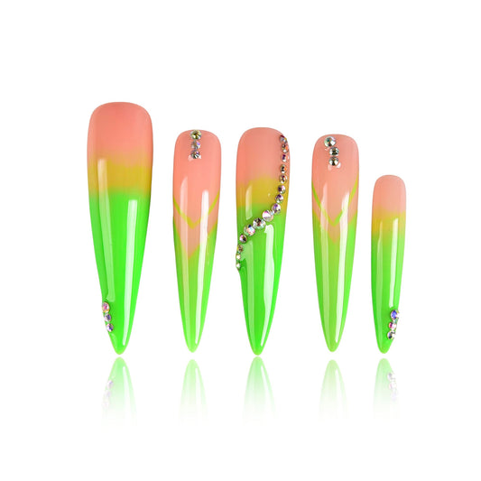 Tmani 10pc/set Extra Long Handmade Press On Nail Hot Girl's Long Ballet Nails Pointed Nail Full of Diamond Glitter Decoration Fake Nails Suitable For Girls Festival Parties and Birthday Gift (120,M)