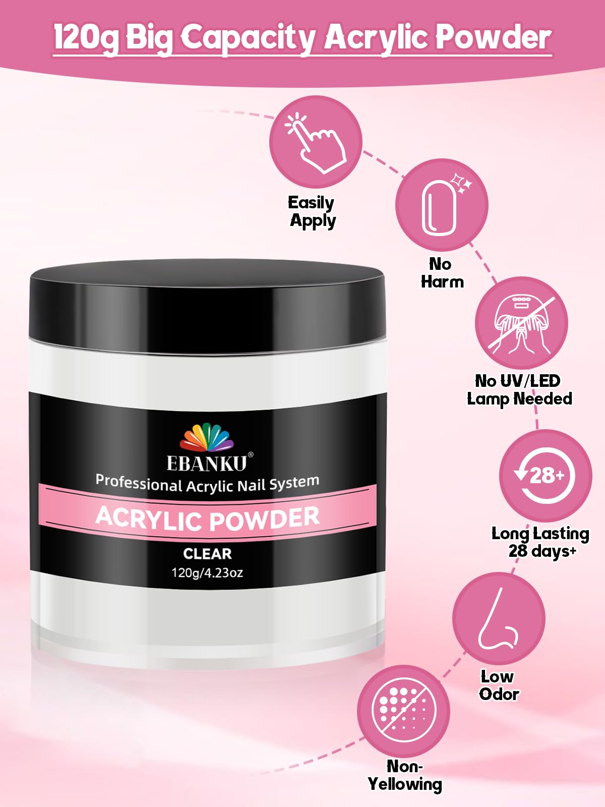 EBANKU Acrylic Nail Kit - 120g/4.23oz Acrylic Powder and 150ml Liquid Monomer Set With Brushes, Dappen Dish, Nail Primer Prep, 1 Set Drill Tools for Manicure, Nail Kit for Beginners