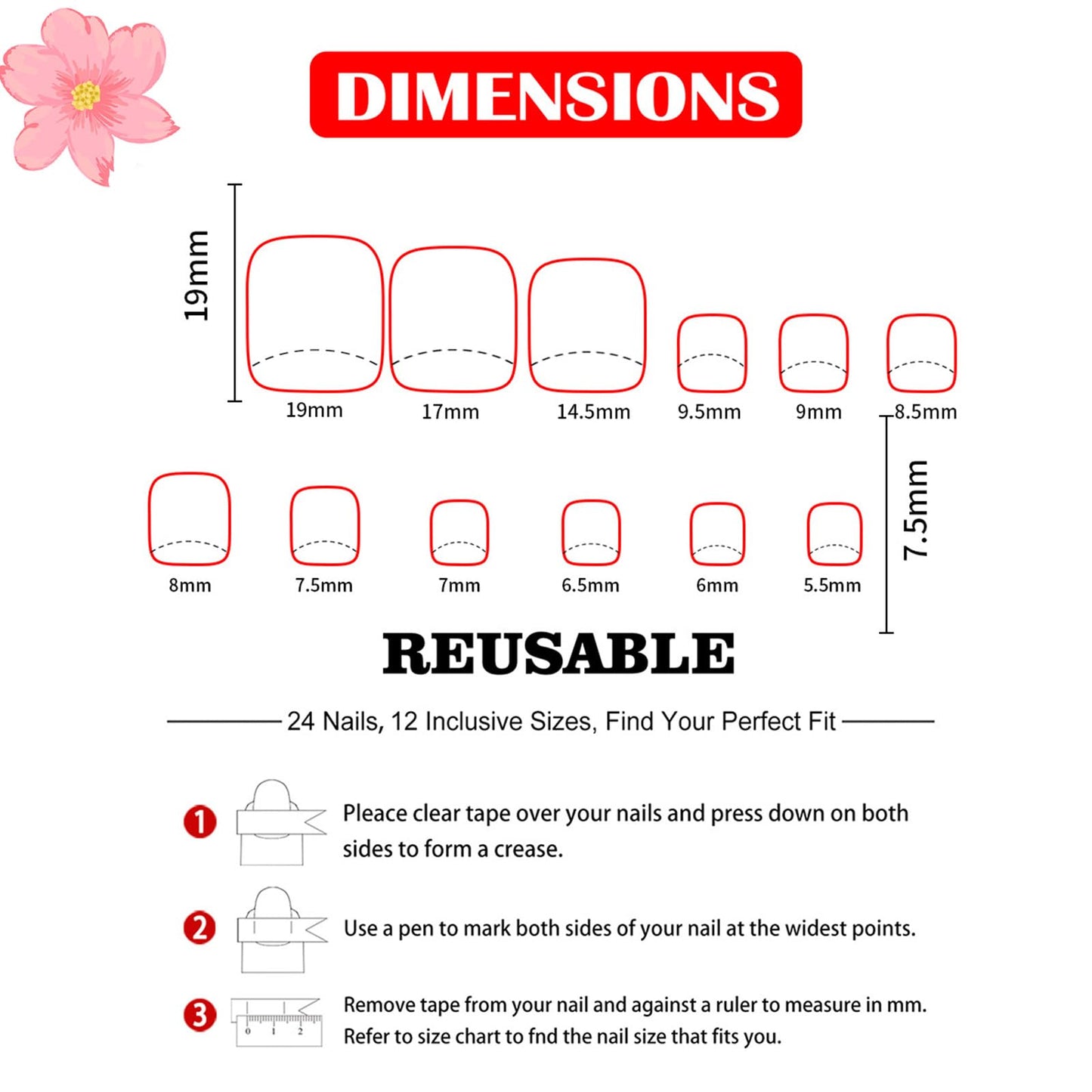 24Pcs Summer Press on Toenails Short Square Fake Toe Nails with 3D Flower Design French Tip False Toenails Pink Flower Glue on Nails Glossy Nude Full Cover Acrylic Toenails for Women
