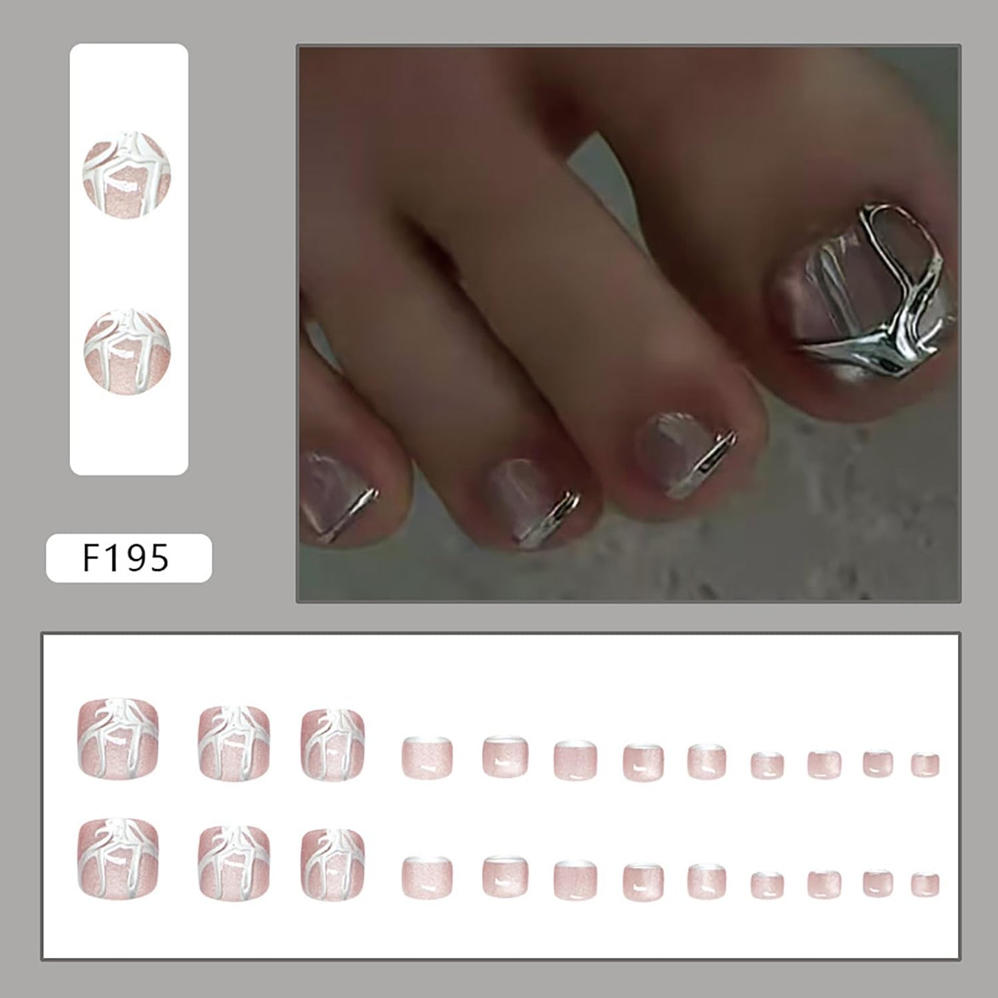 FIEONCIY Press on Toenails with Designs Acrylic Fake Nails for Toe Artificial False Nails with Charms Glue on Toe for Spring Summer Stick on Toenails for Women Girls(F195)