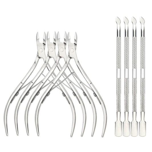 XINMEIWEN 8-Piece Cuticle Trimmer Set - Cuticle Nipper, Remover, Cutter with Pusher - Stainless Steel Nail Tools for Fingernails and Toenails (Silver)