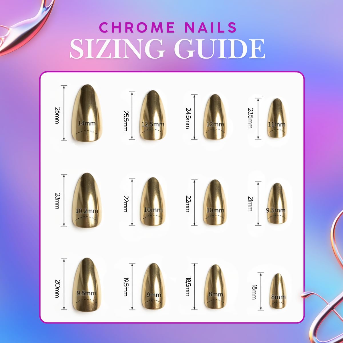 Keep It Classy Chrome Gold, Press-On Nails Kit by Monyetta Shaw || Almond Medium || Reusable, Vegan, Non-Toxic, Easy Application || One 24 Nail Kit