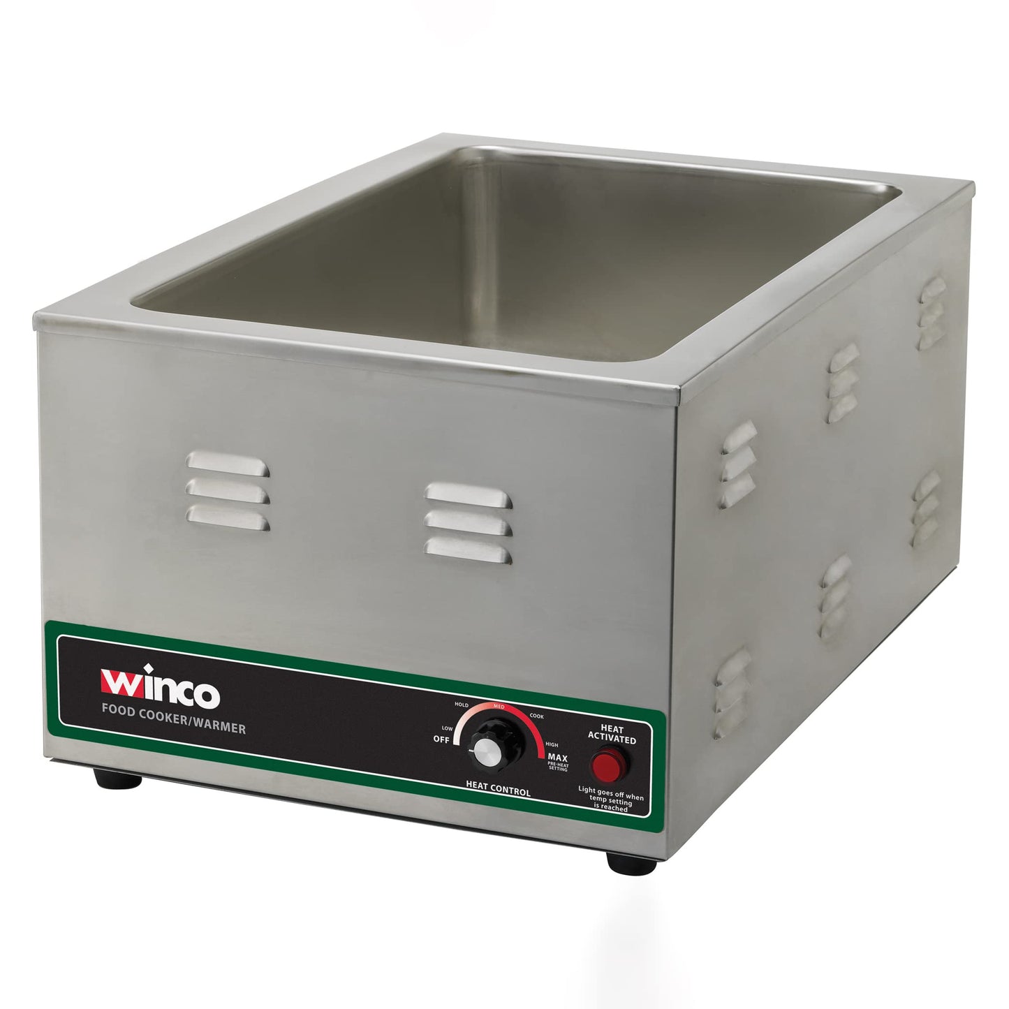 Winco 1500W Electric Food Cooker/Warmer with Full Size 4-Inch Perforated Pan, Stainless Steel