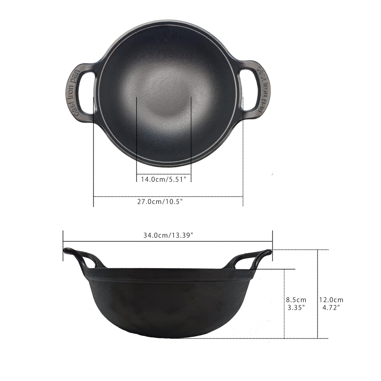 CKHNX Cast Iron Yuanbao Pot Double Handle Wok Combo, Multi-Use Dutch Oven Cookware Set for All Stoves, Home & Camping Cooking (10‘’ 3-Piece Combo)